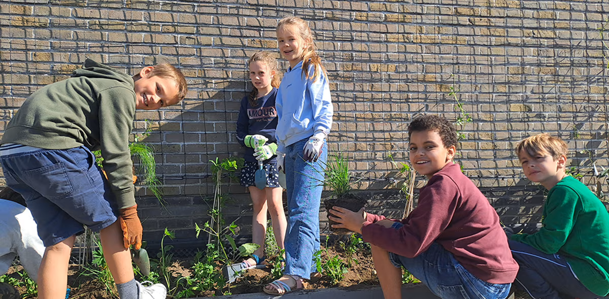Kinderen in de schooltuin