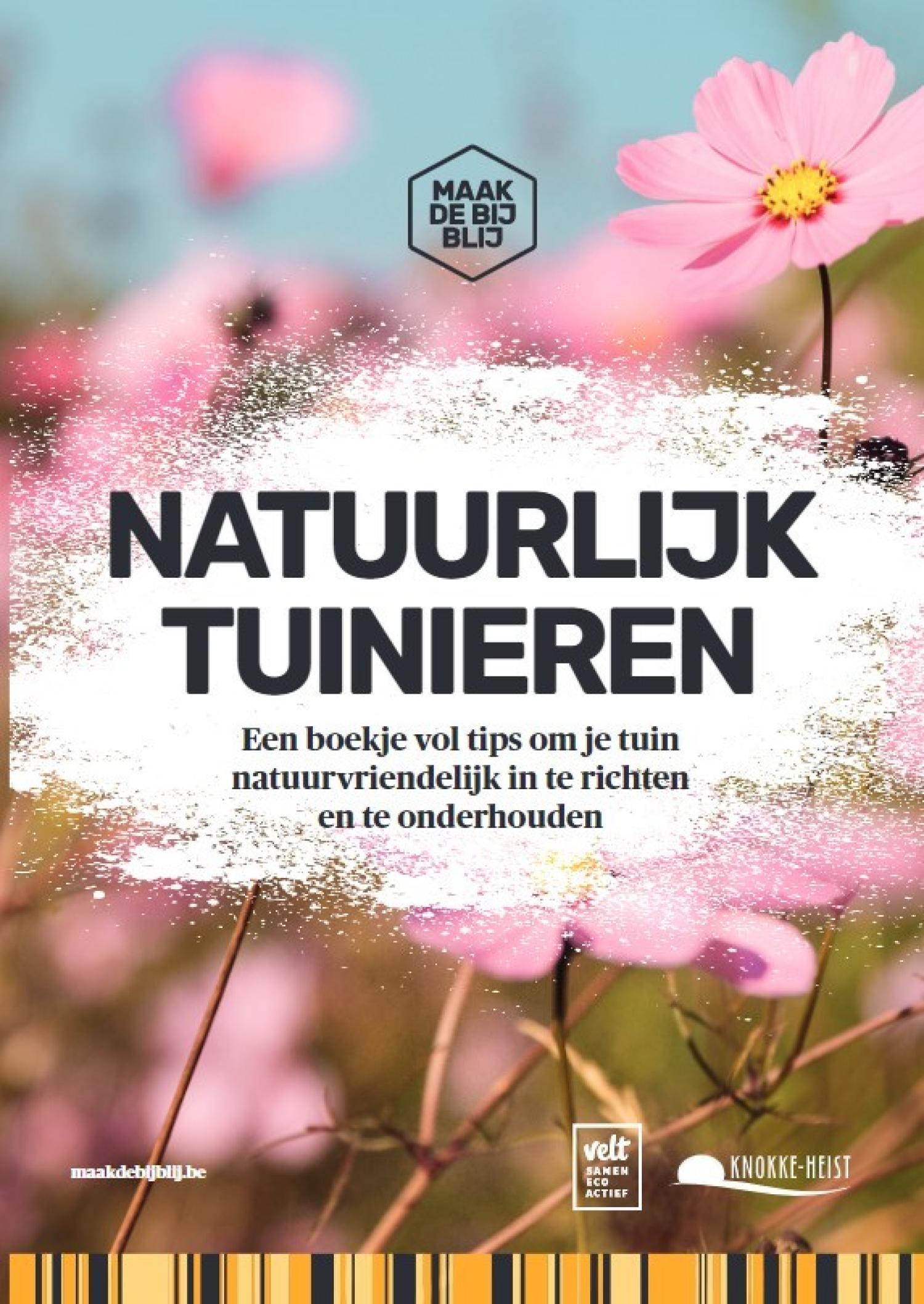 Een campagne afbeelding met roze bloemen en het opschrift 'Natuurlijk Tuinieren'
